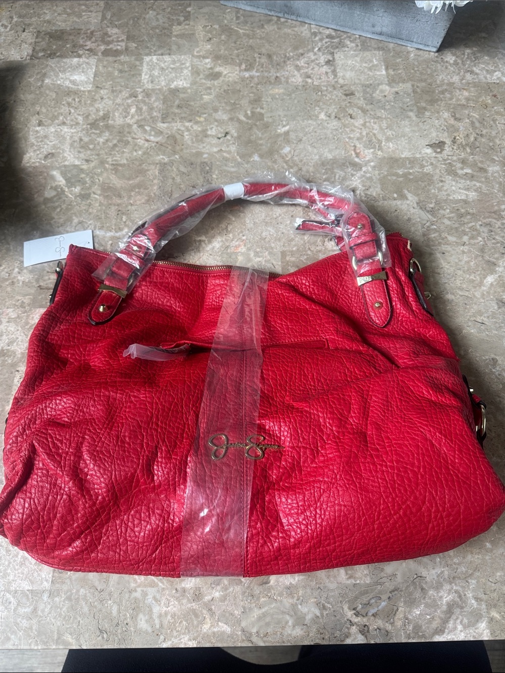 Jessica Simpson Red Pebbled Leather Tote Bag